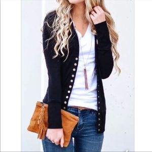 Black Snap front 3/4 sleeves knit cardigan